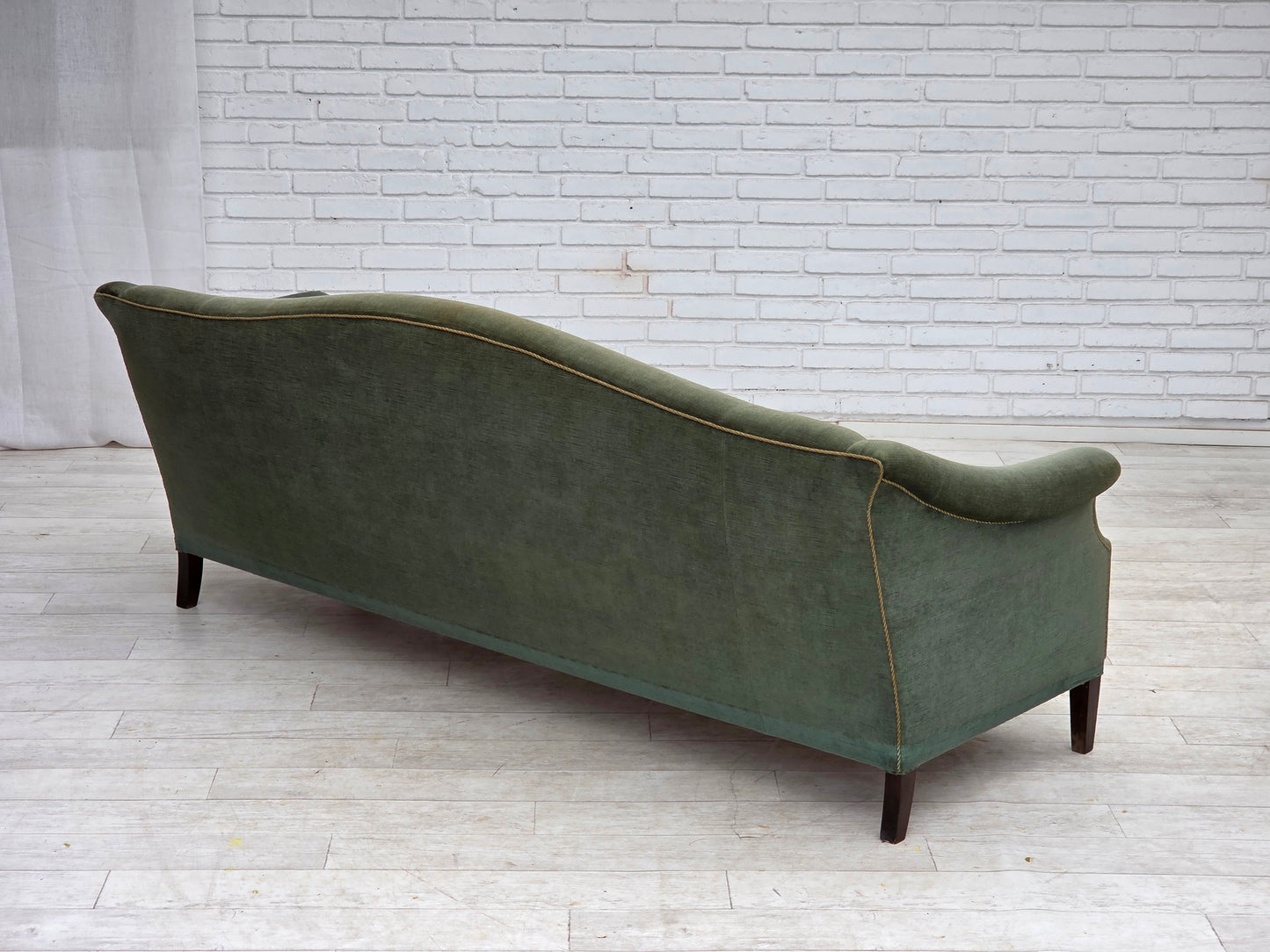 1960s, 3-seater Danish sofa, green furniture velour.