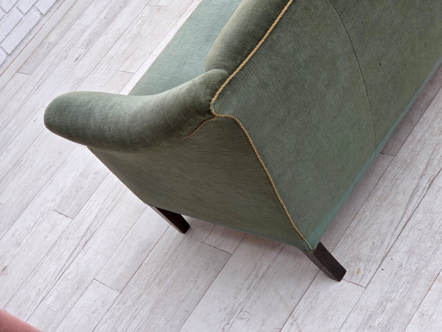 1960s, 3-seater Danish sofa, green furniture velour.