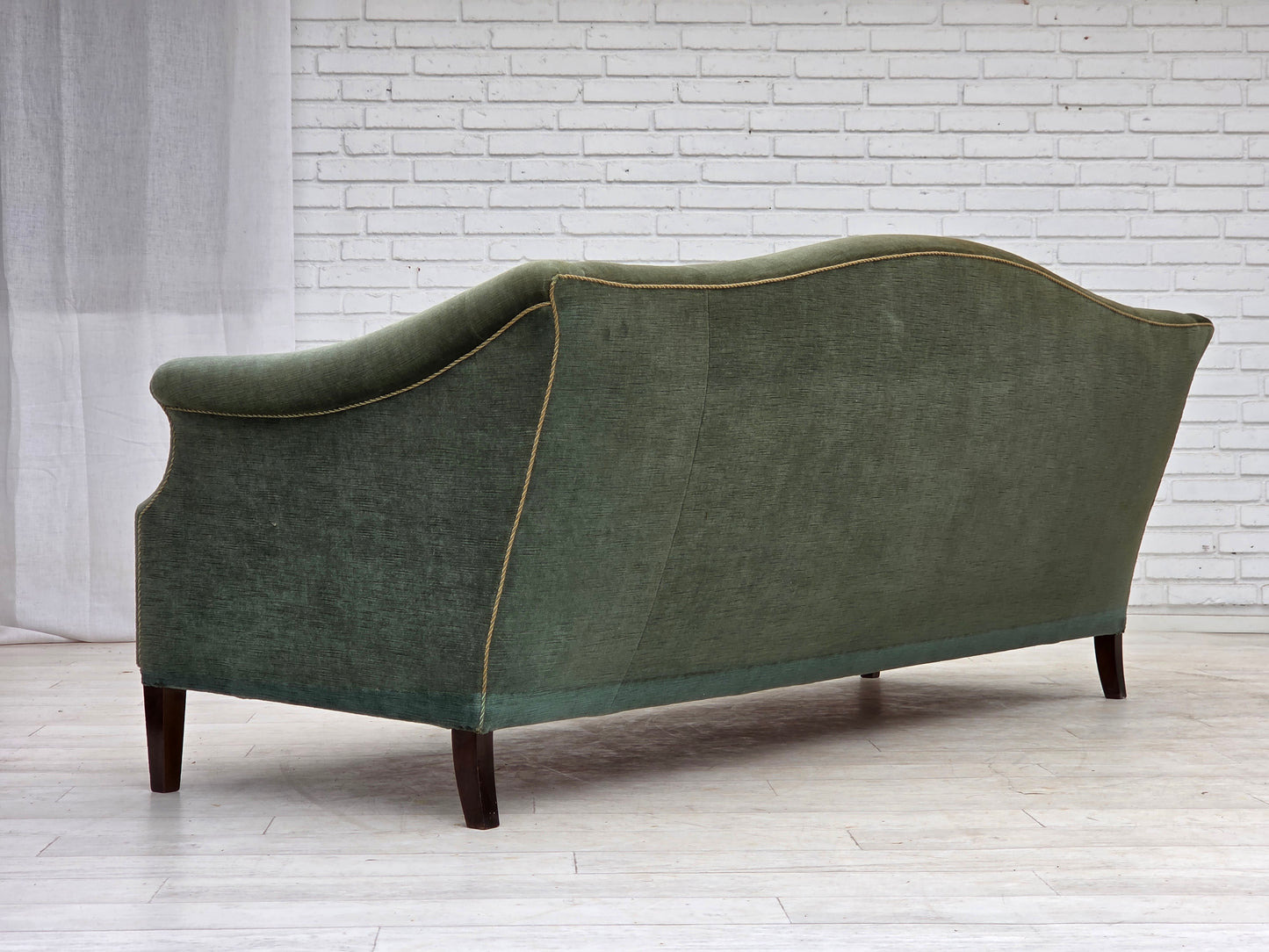 1960s, 3-seater Danish sofa, green furniture velour.
