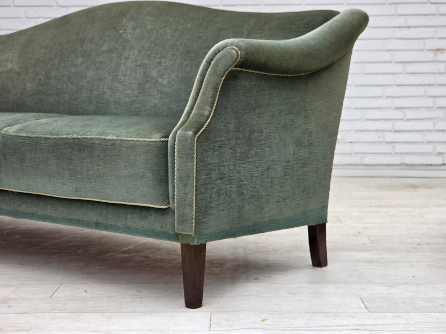 1960s, 3-seater Danish sofa, green furniture velour.