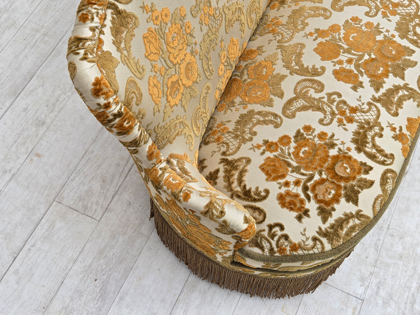 1970s, small 2-seater Danish sofa, brown/beige furniture fabric.