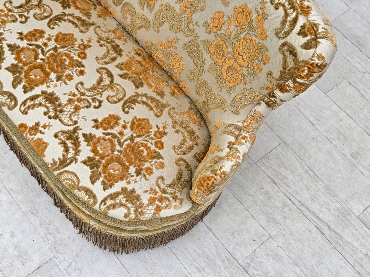 1970s, small 2-seater Danish sofa, brown/beige furniture fabric.