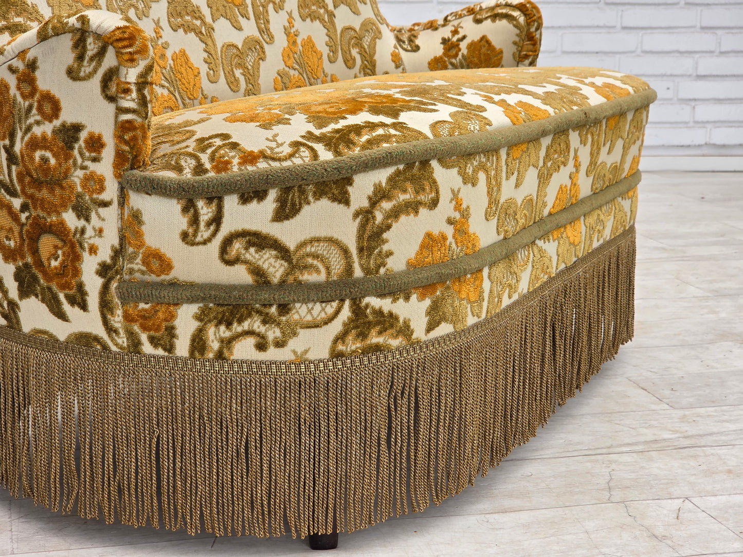 1970s, small 2-seater Danish sofa, brown/beige furniture fabric.