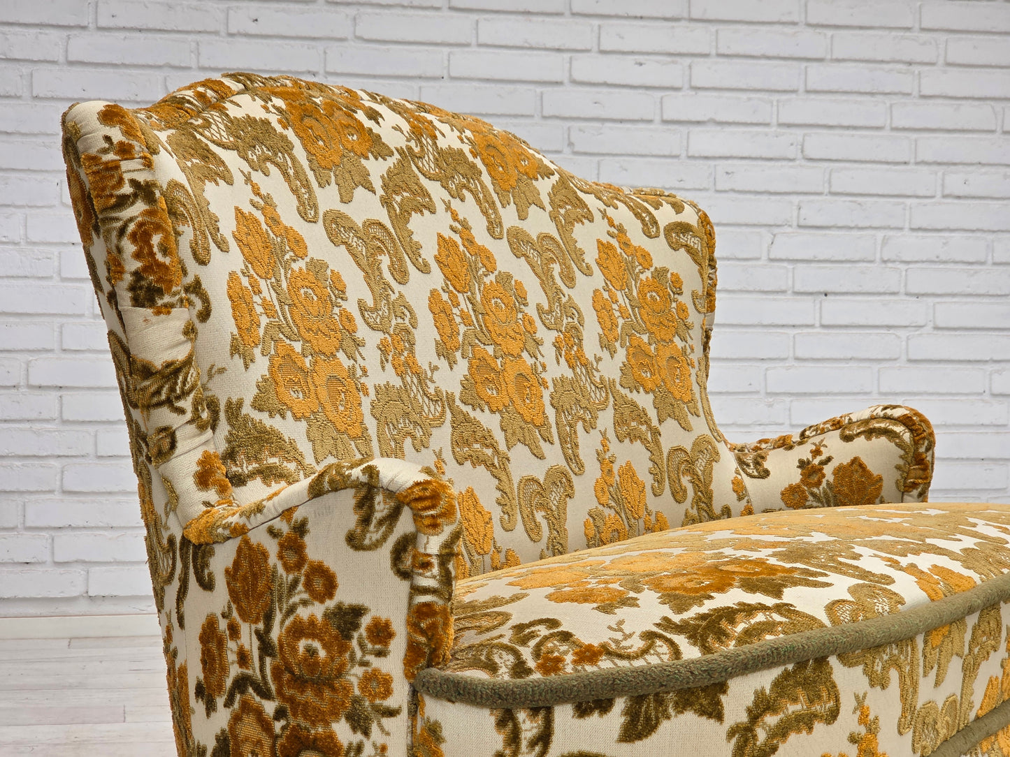 1970s, small 2-seater Danish sofa, brown/beige furniture fabric.