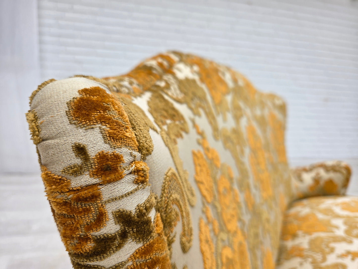 1970s, small 2-seater Danish sofa, brown/beige furniture fabric.