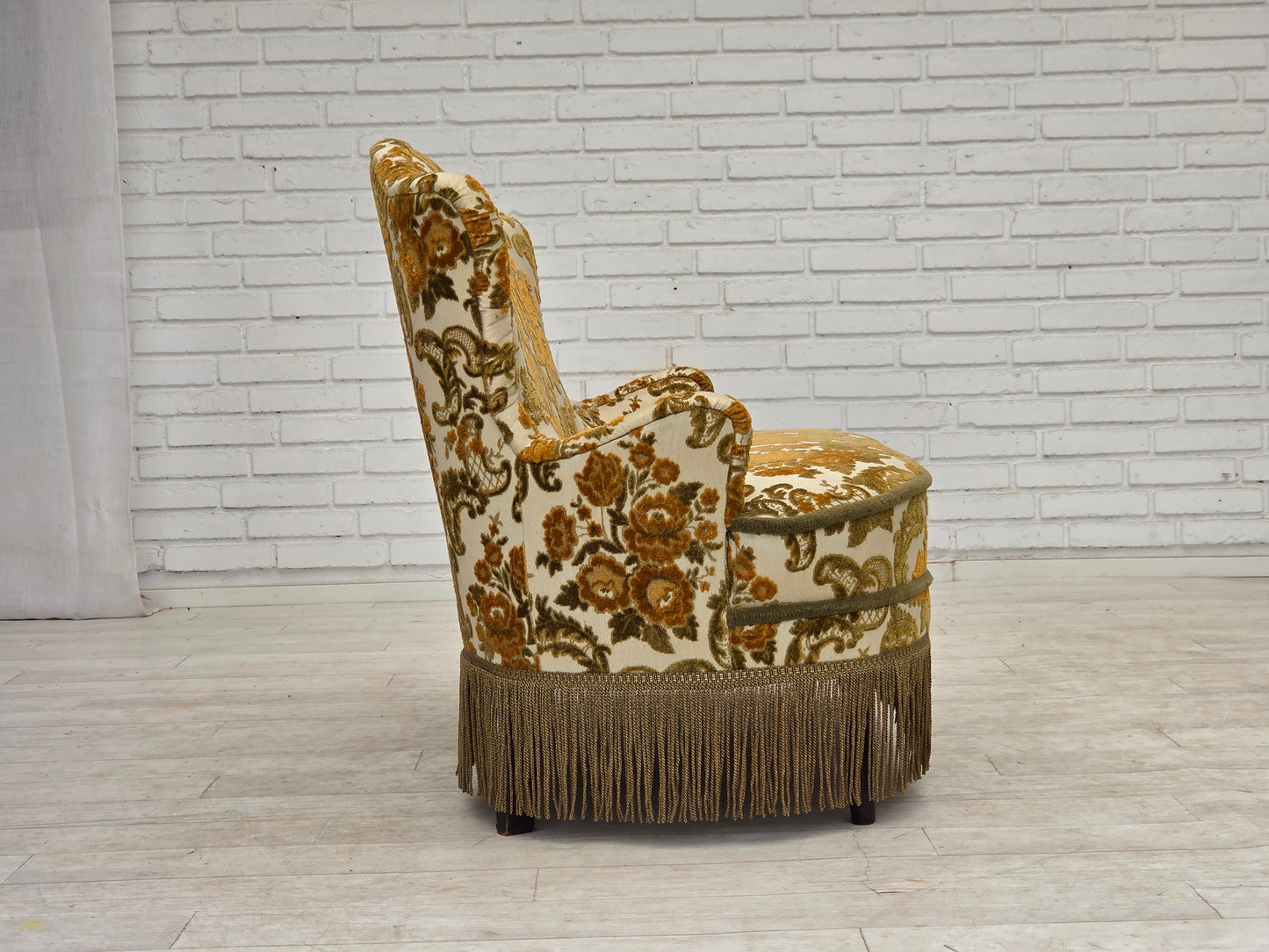 1970s, small 2-seater Danish sofa, brown/beige furniture fabric.