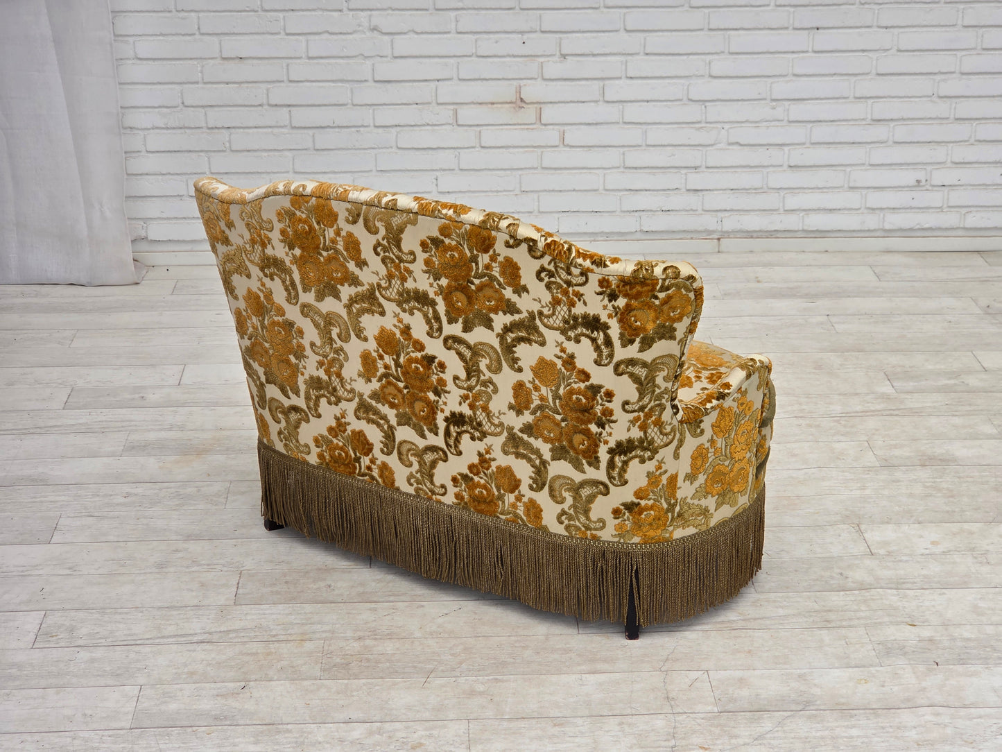1970s, small 2-seater Danish sofa, brown/beige furniture fabric.