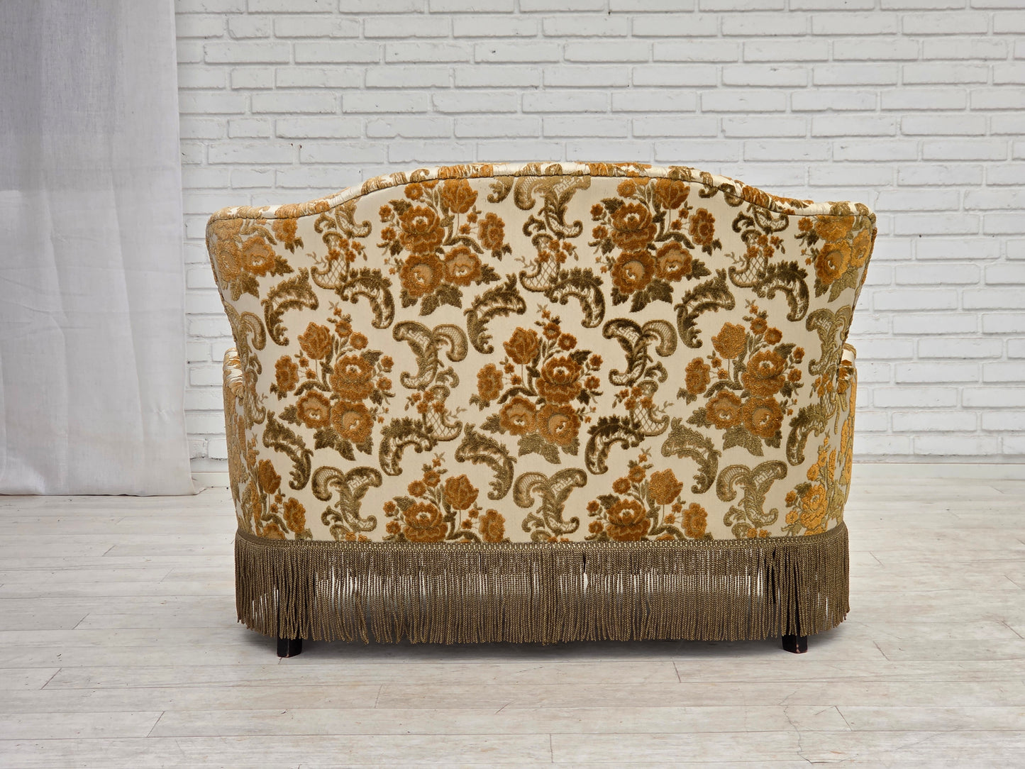 1970s, small 2-seater Danish sofa, brown/beige furniture fabric.