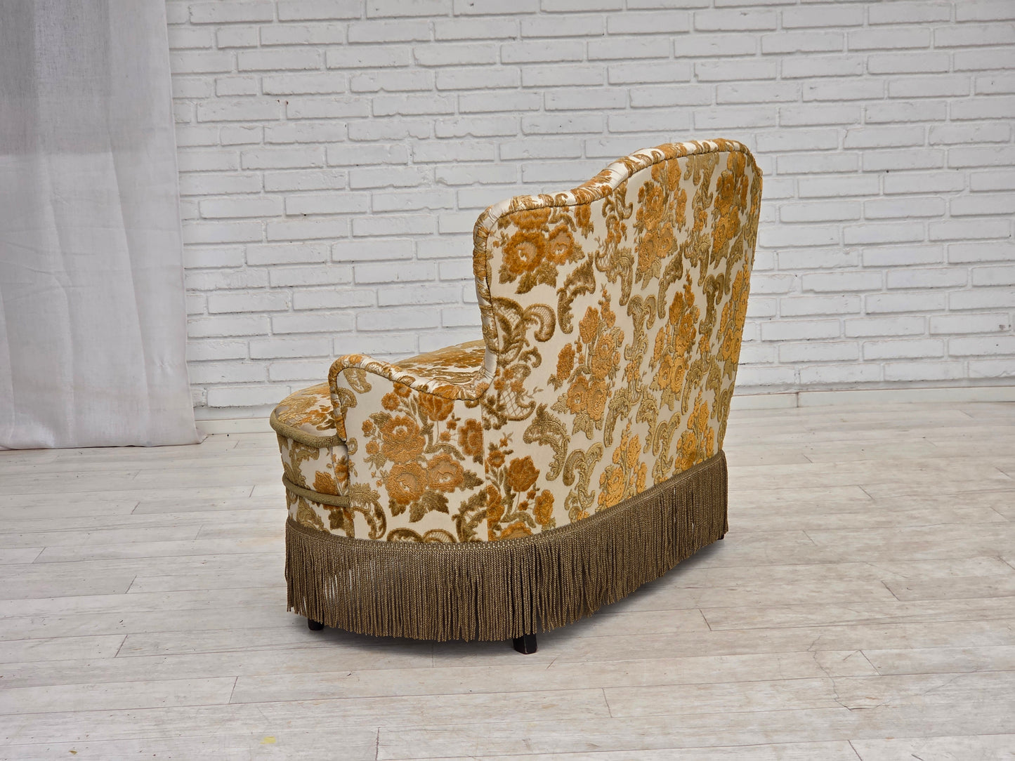 1970s, small 2-seater Danish sofa, brown/beige furniture fabric.