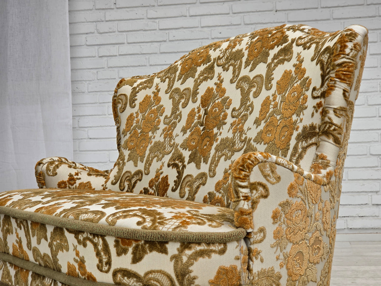 1970s, small 2-seater Danish sofa, brown/beige furniture fabric.