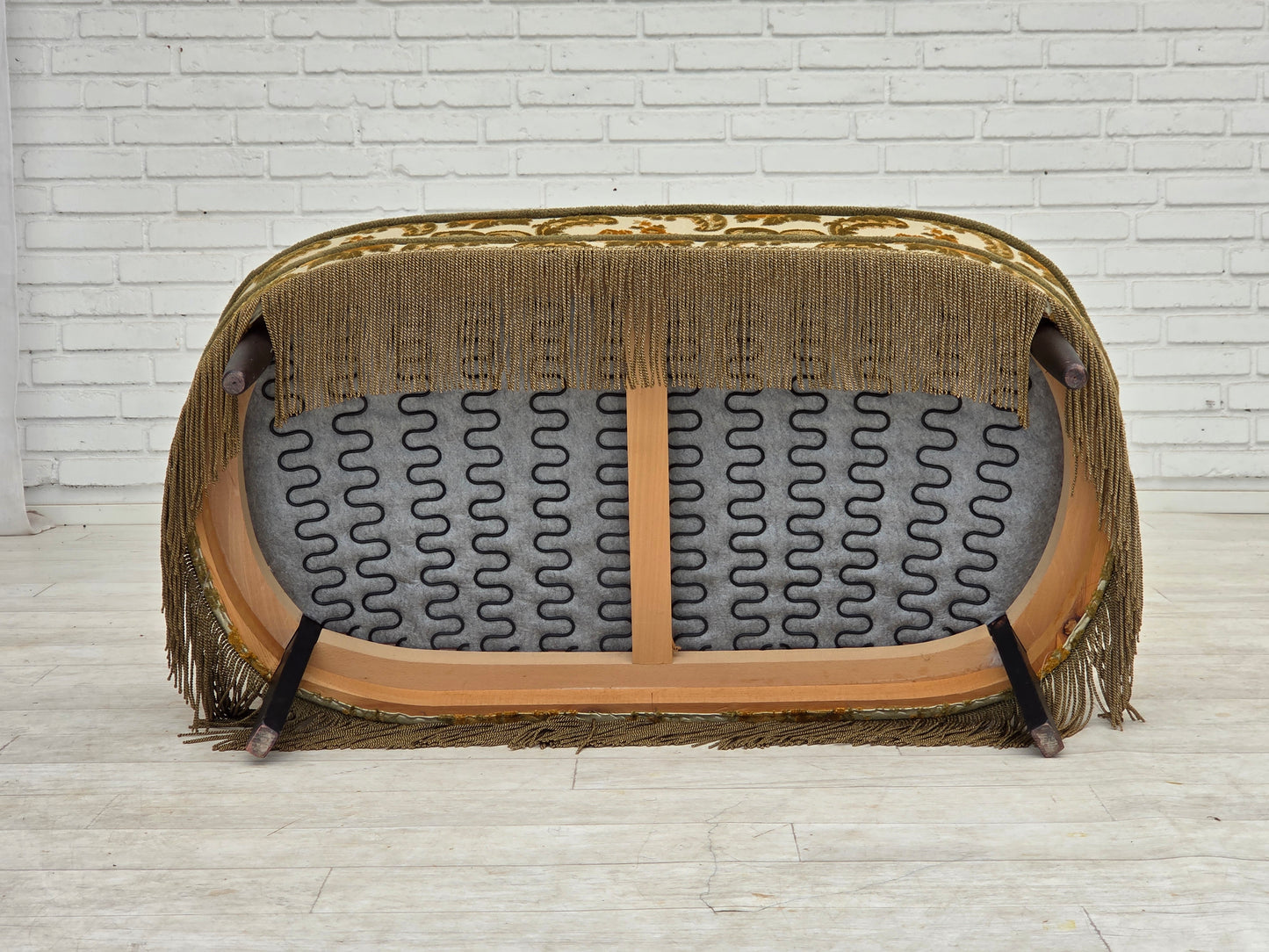 1970s, small 2-seater Danish sofa, brown/beige furniture fabric.