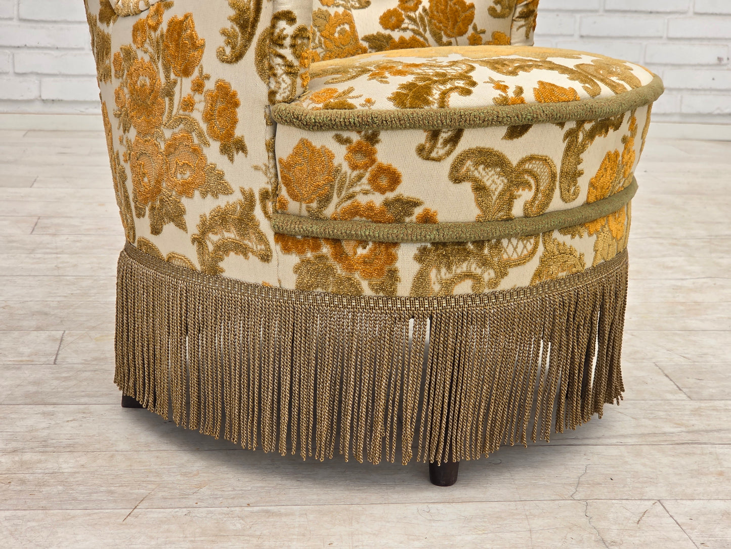 1970s, pair of 2 small Danish armchairs, brown/beige furniture fabric.