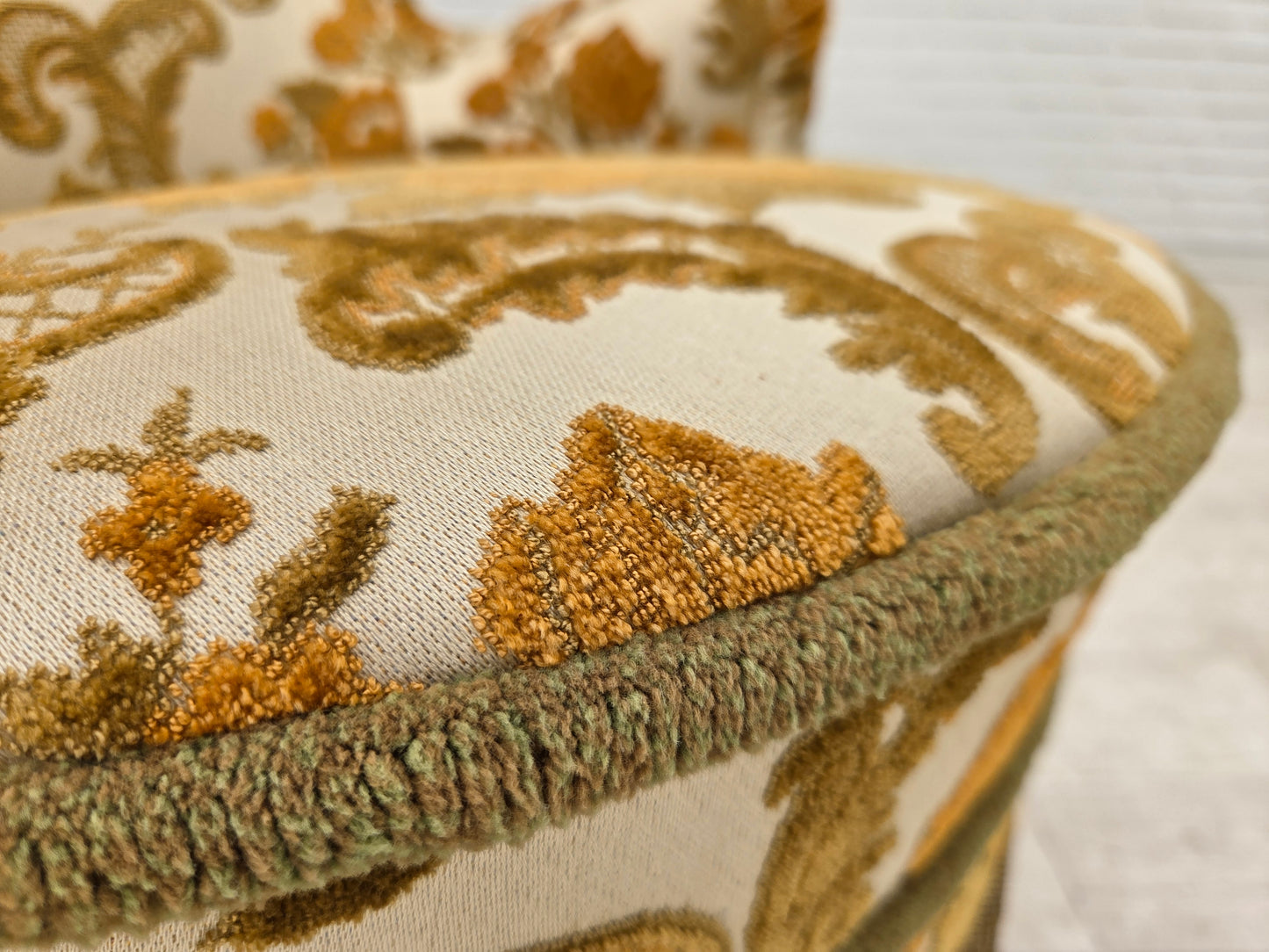 1970s, pair of 2 small Danish armchairs, brown/beige furniture fabric.