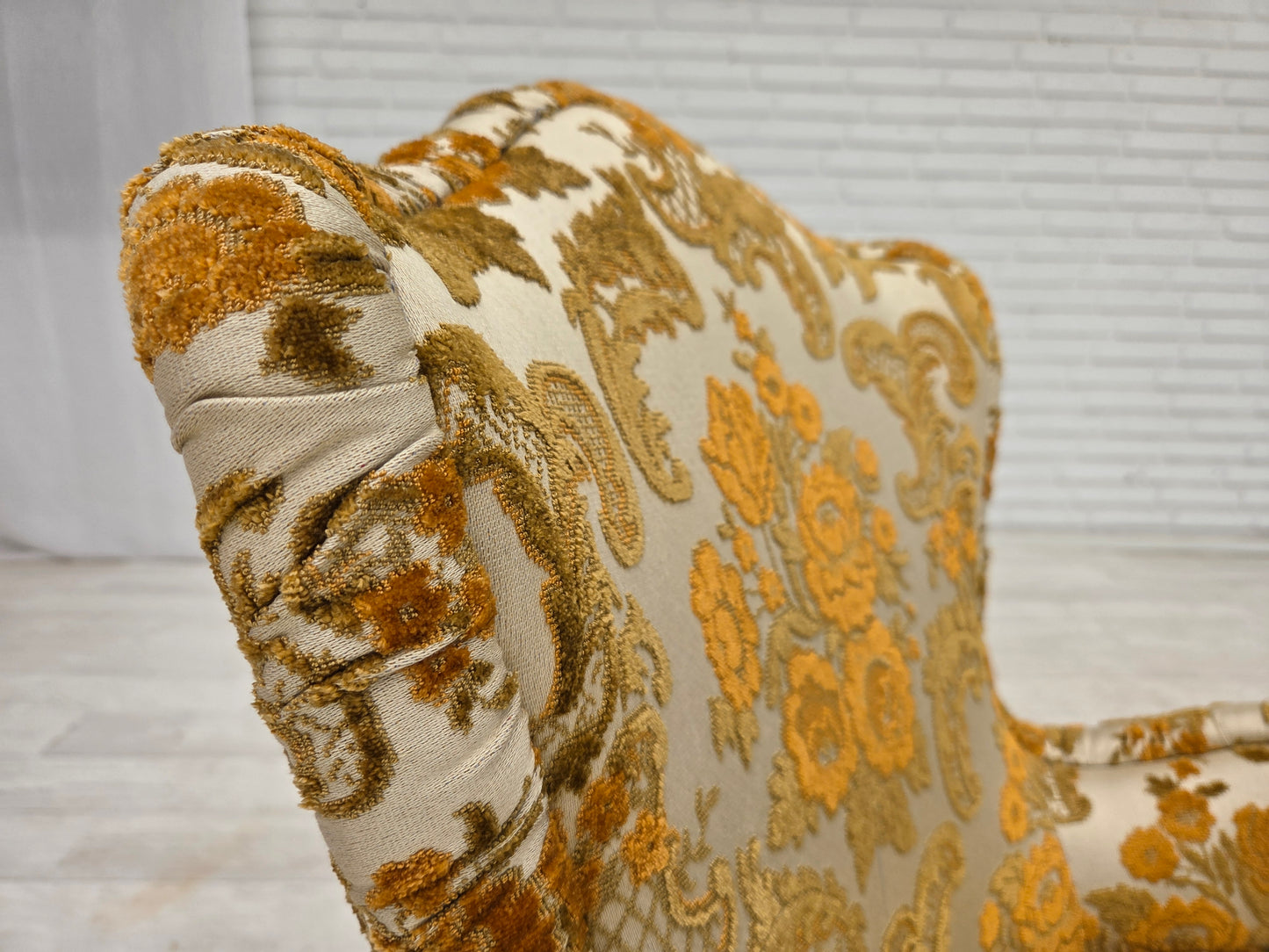 1970s, pair of 2 small Danish armchairs, brown/beige furniture fabric.