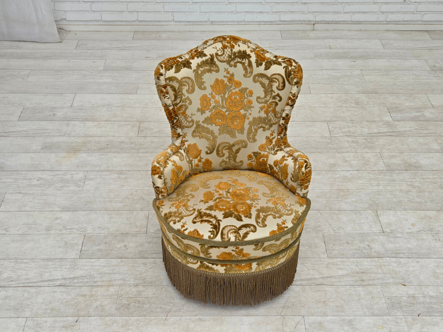 1970s, pair of 2 small Danish armchairs, brown/beige furniture fabric.