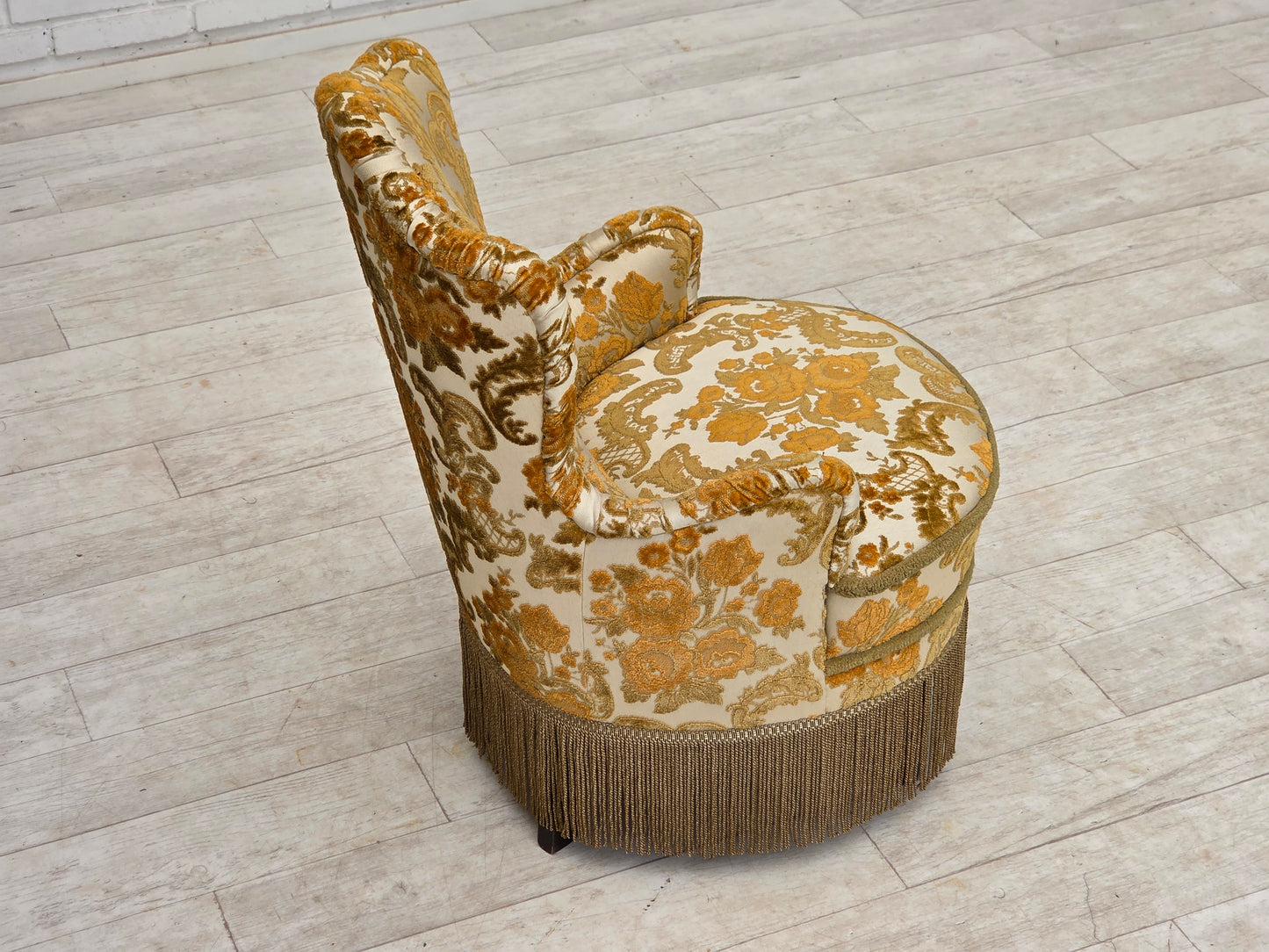 1970s, pair of 2 small Danish armchairs, brown/beige furniture fabric.