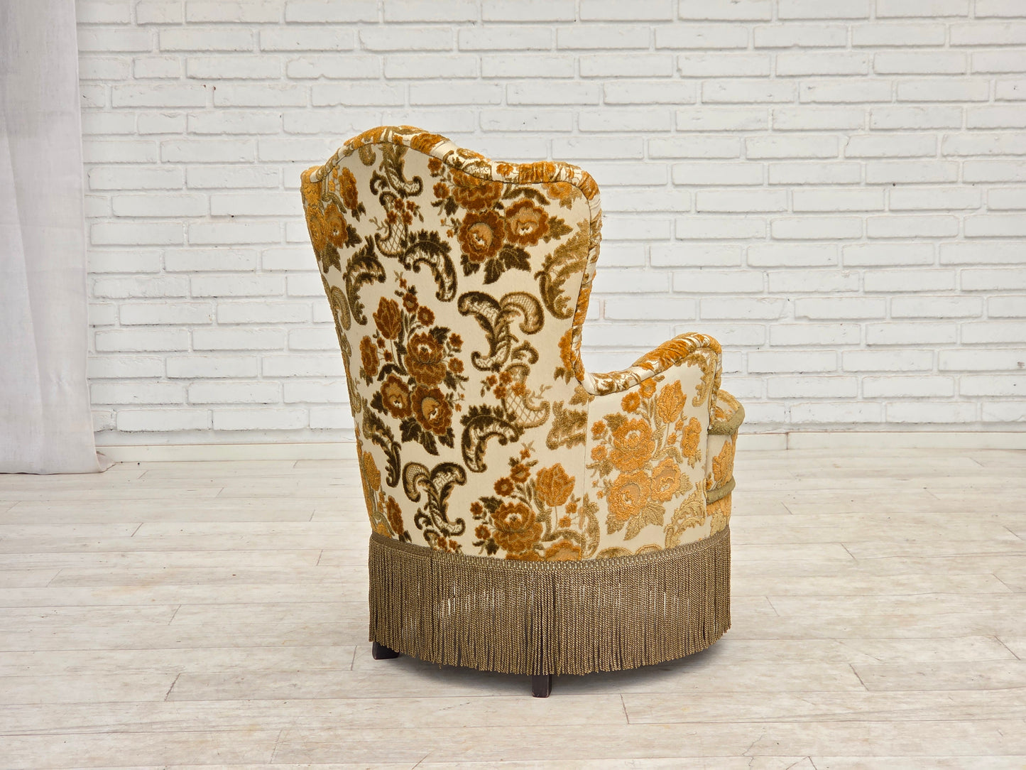1970s, pair of 2 small Danish armchairs, brown/beige furniture fabric.