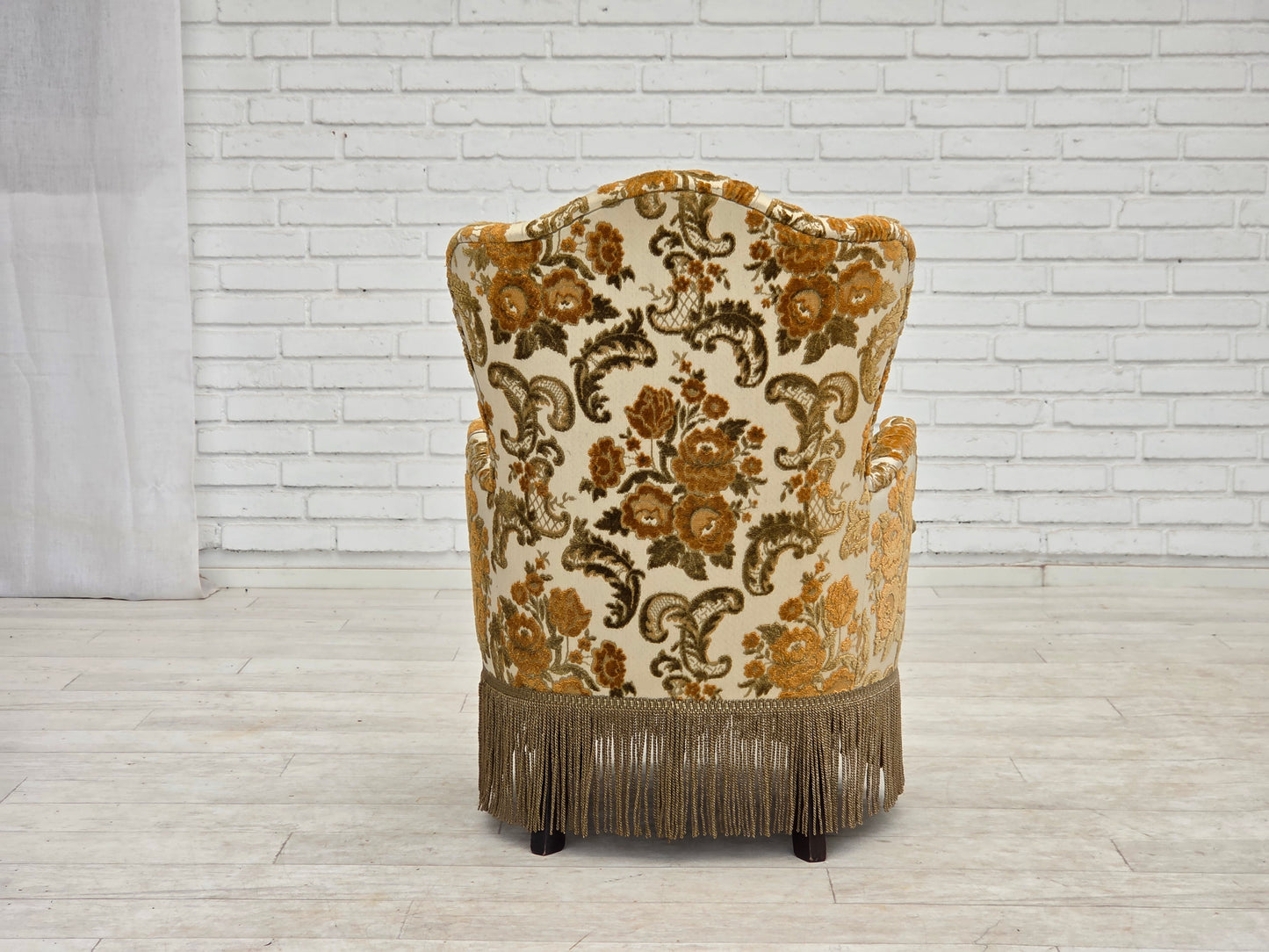 1970s, pair of 2 small Danish armchairs, brown/beige furniture fabric.