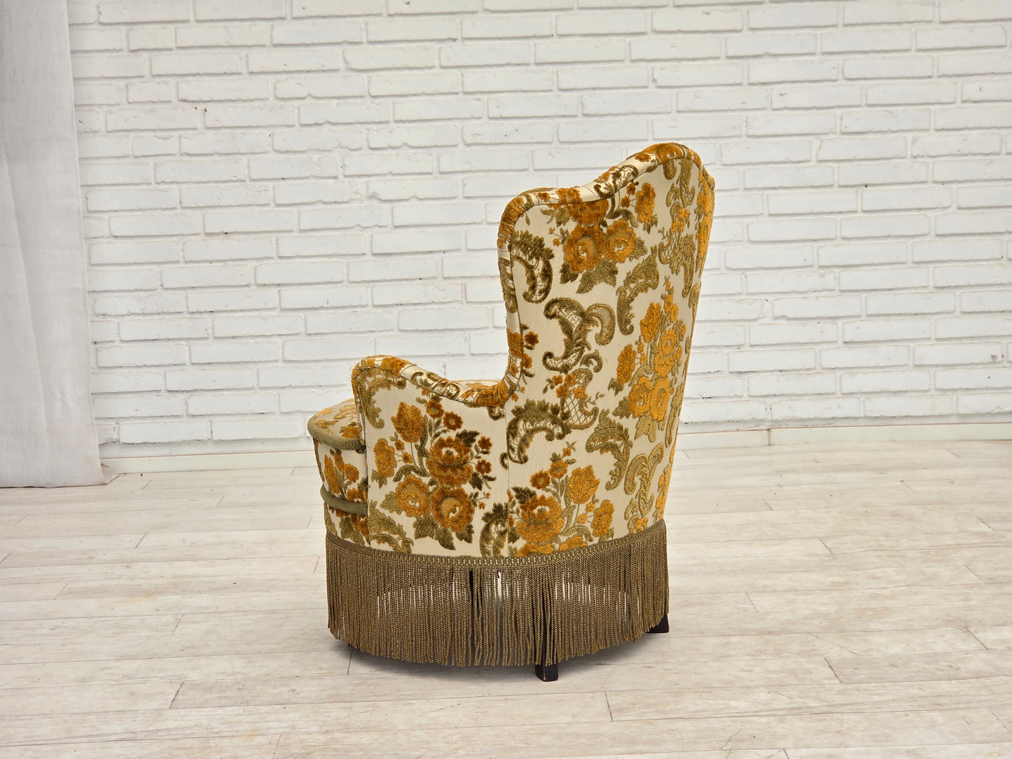 1970s, pair of 2 small Danish armchairs, brown/beige furniture fabric.