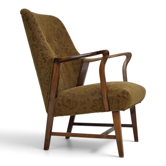 1960s, Danish vintage armchair, furniture wool, beech wood.