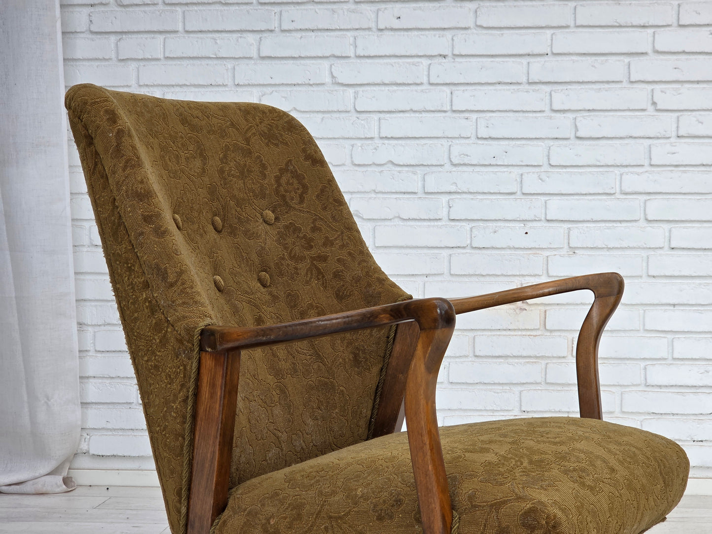 960s, Danish vintage armchair, furniture wool, beech wood.