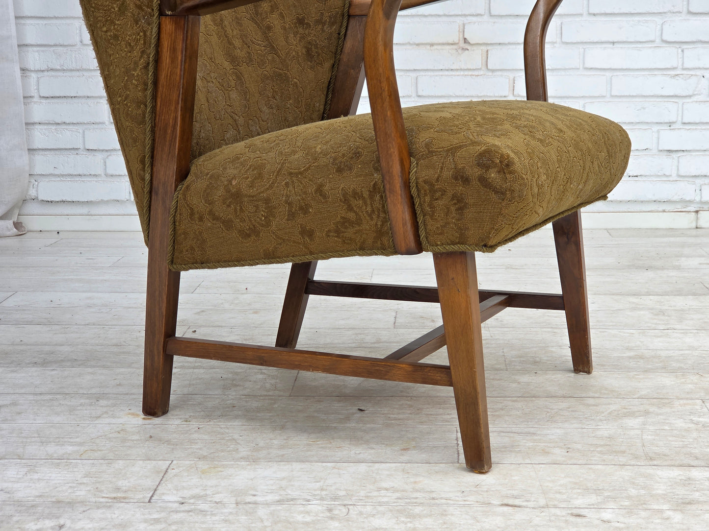 960s, Danish vintage armchair, furniture wool, beech wood.