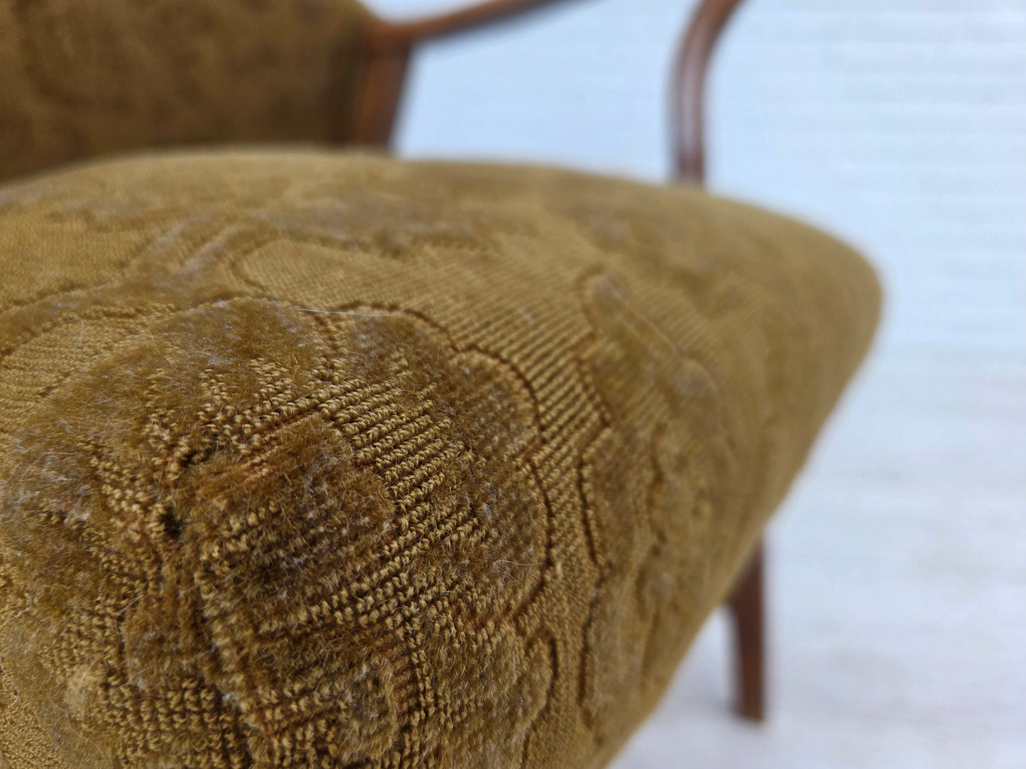 960s, Danish vintage armchair, furniture wool, beech wood.