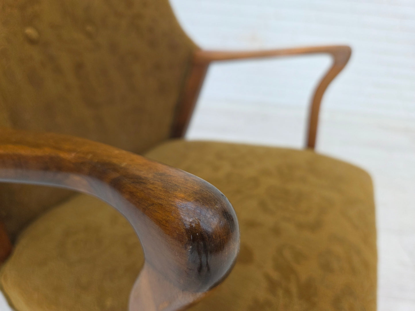 960s, Danish vintage armchair, furniture wool, beech wood.