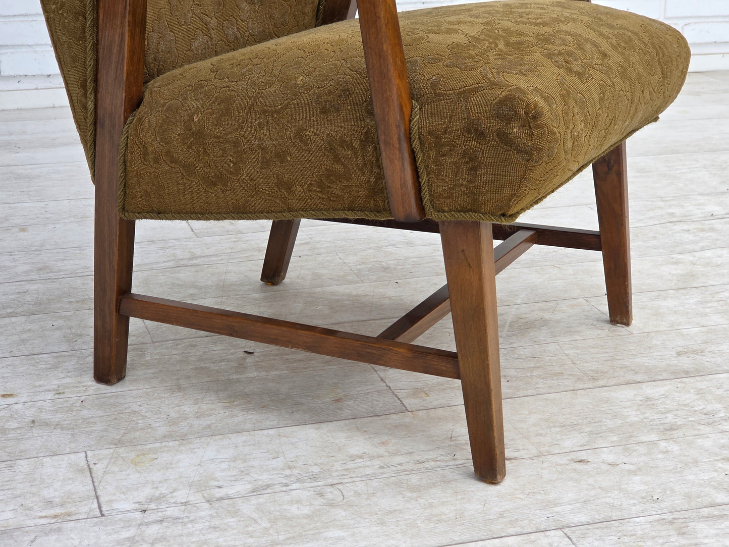 960s, Danish vintage armchair, furniture wool, beech wood.