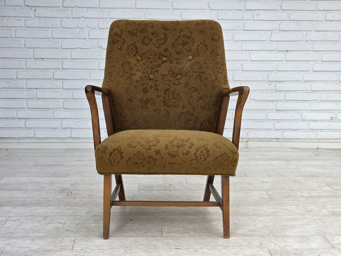 960s, Danish vintage armchair, furniture wool, beech wood.