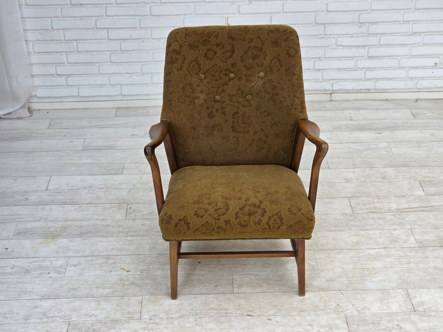 960s, Danish vintage armchair, furniture wool, beech wood.