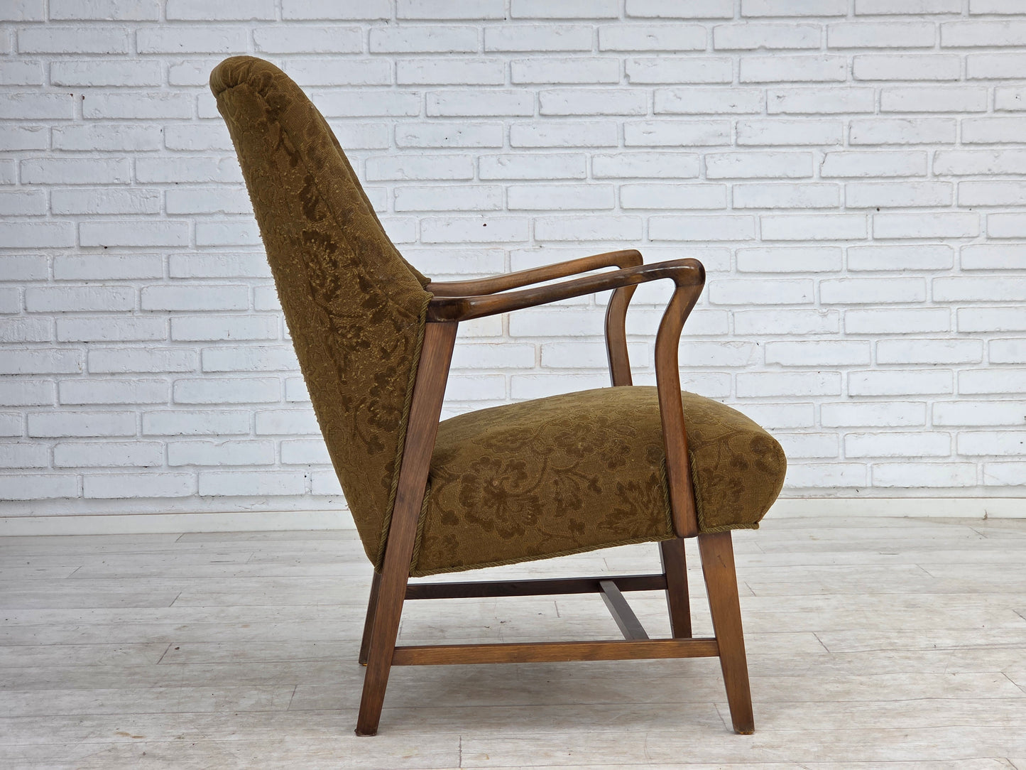 960s, Danish vintage armchair, furniture wool, beech wood.