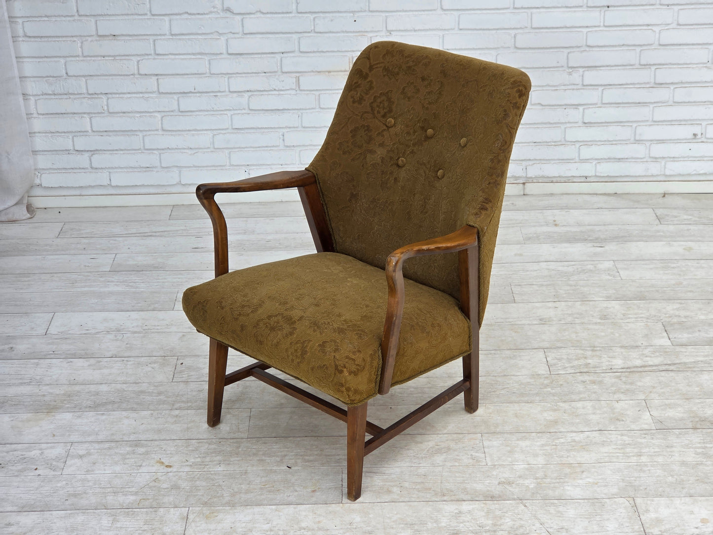 960s, Danish vintage armchair, furniture wool, beech wood.