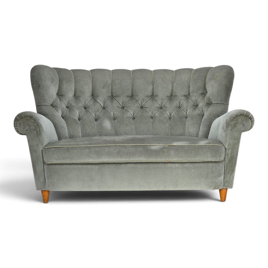 1960s, Danish 2-seater sofa. light green furniture velour.