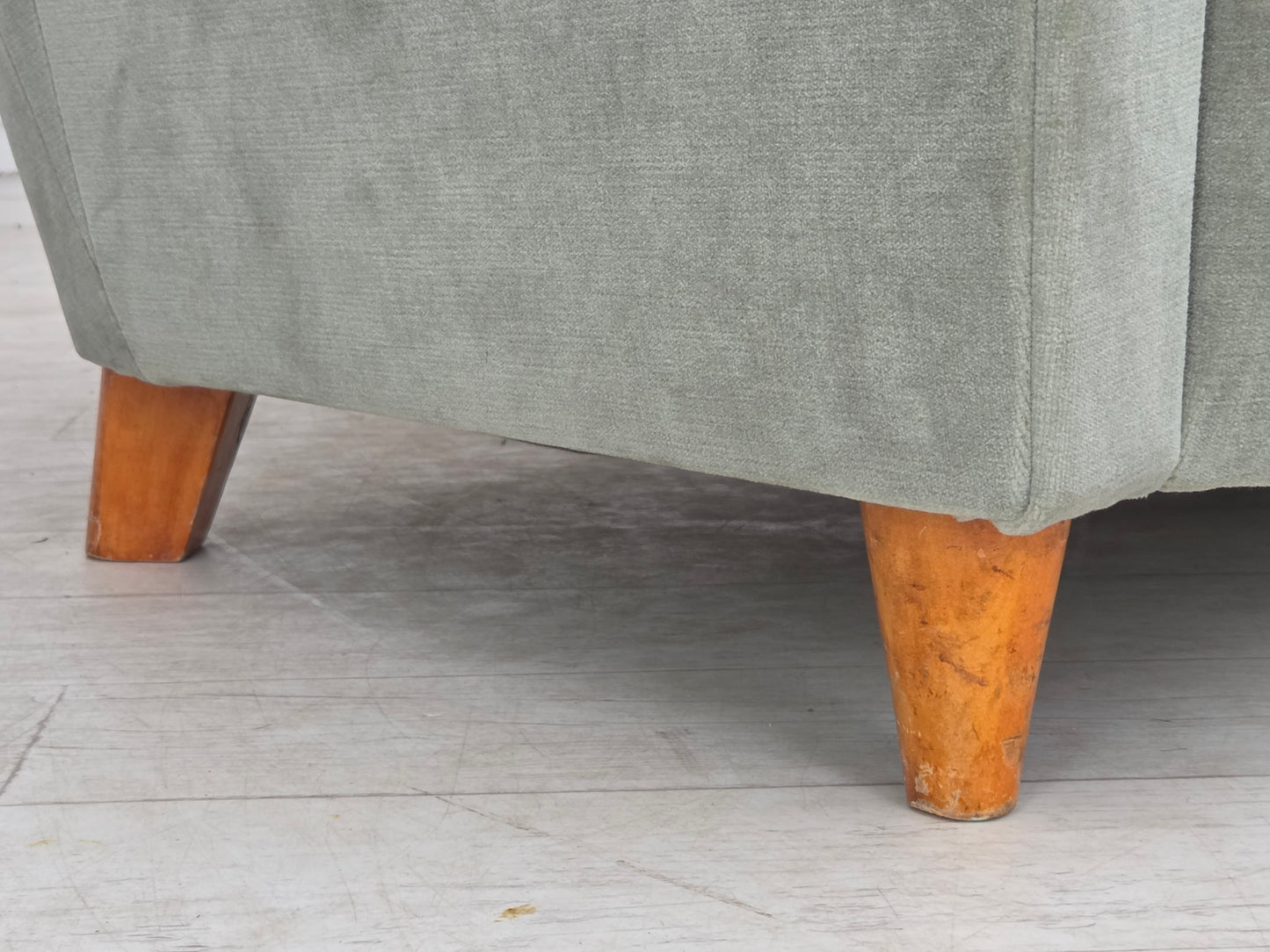 1960s, Danish 2-seater sofa. light green furniture velour.