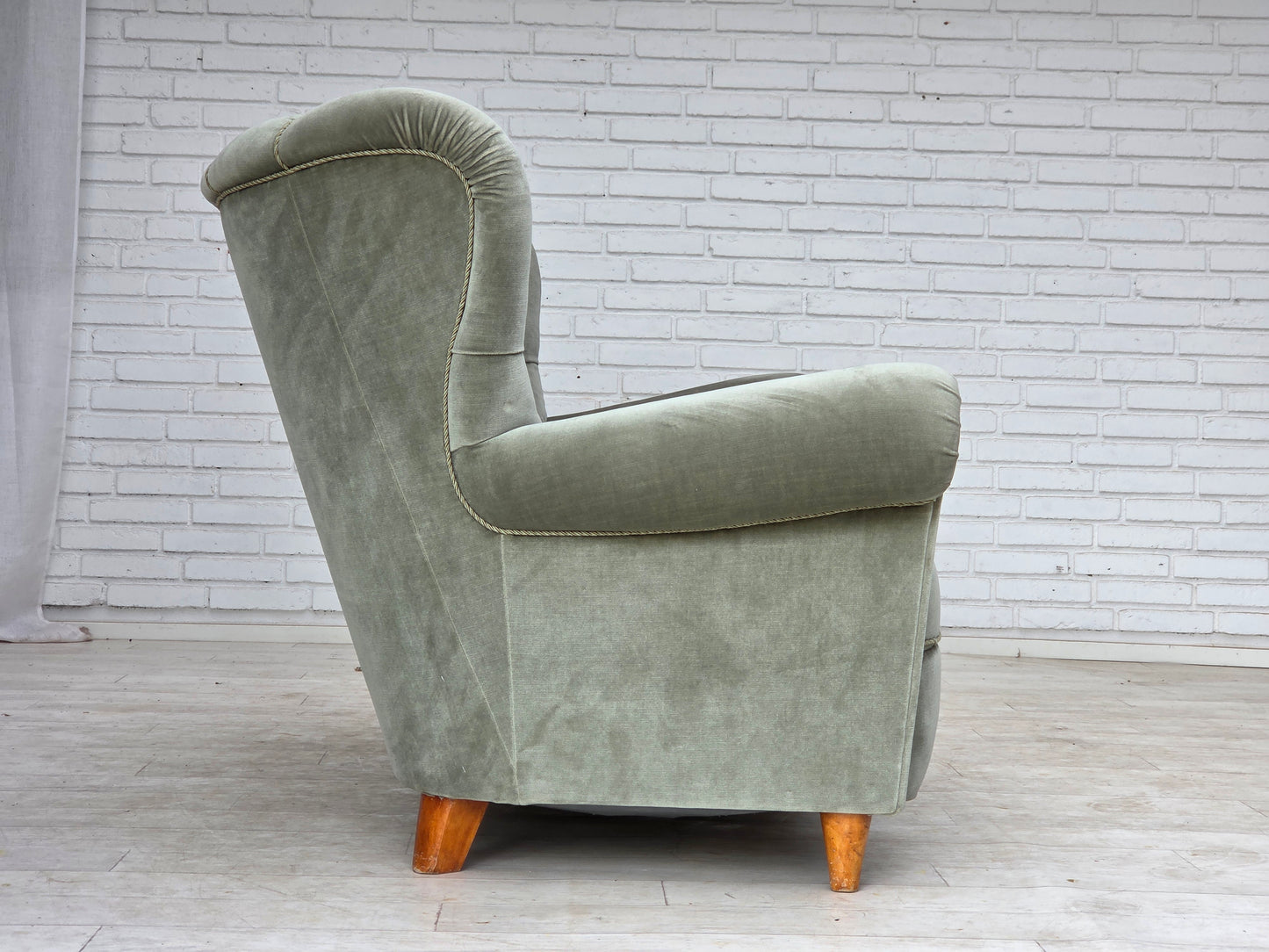 1960s, Danish 2-seater sofa. light green furniture velour.