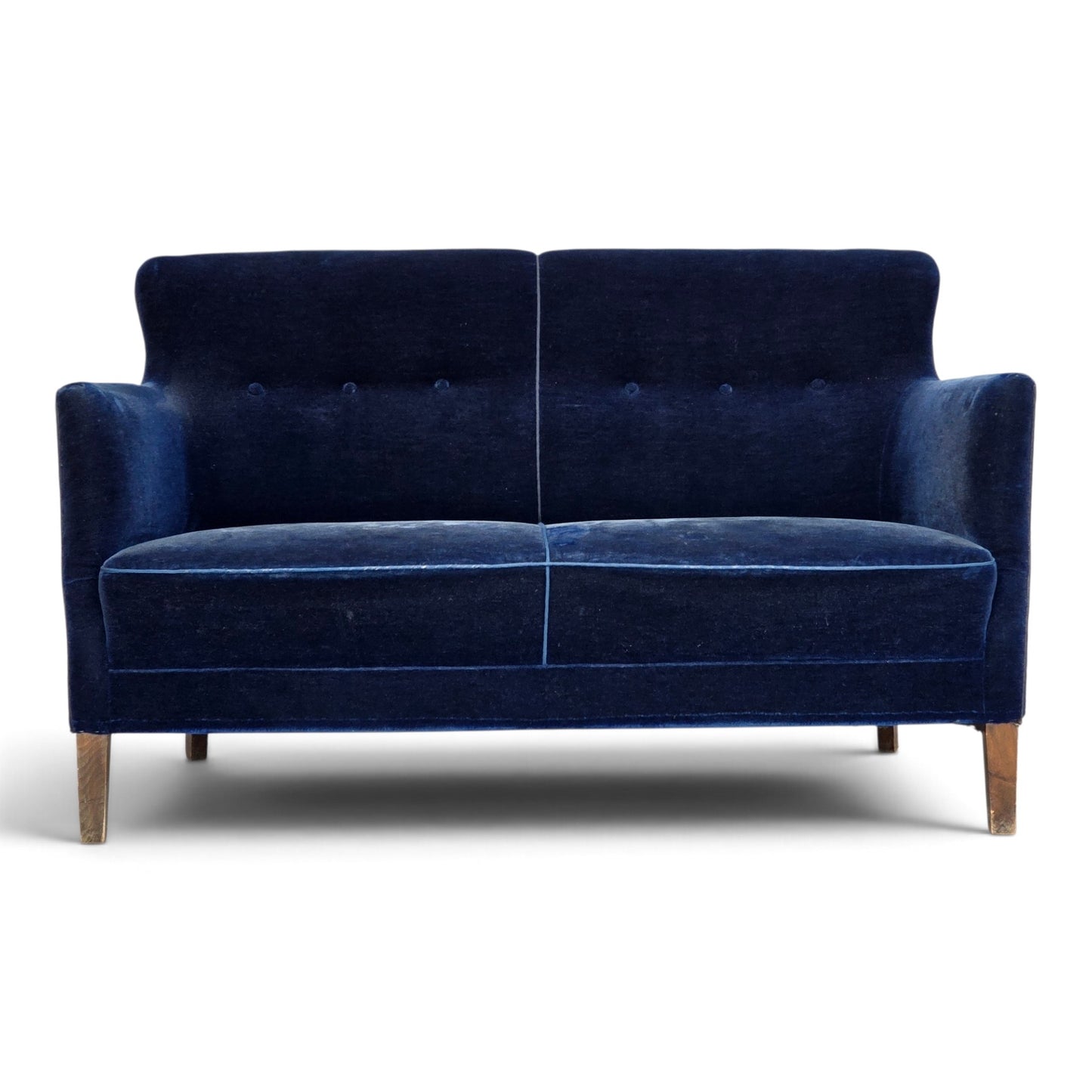 1960s, Danish 2-seater sofa. dark blue furniture velour.