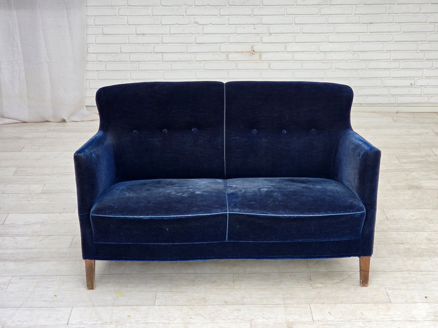 1960s, Danish 2-seater sofa. dark blue furniture velour.