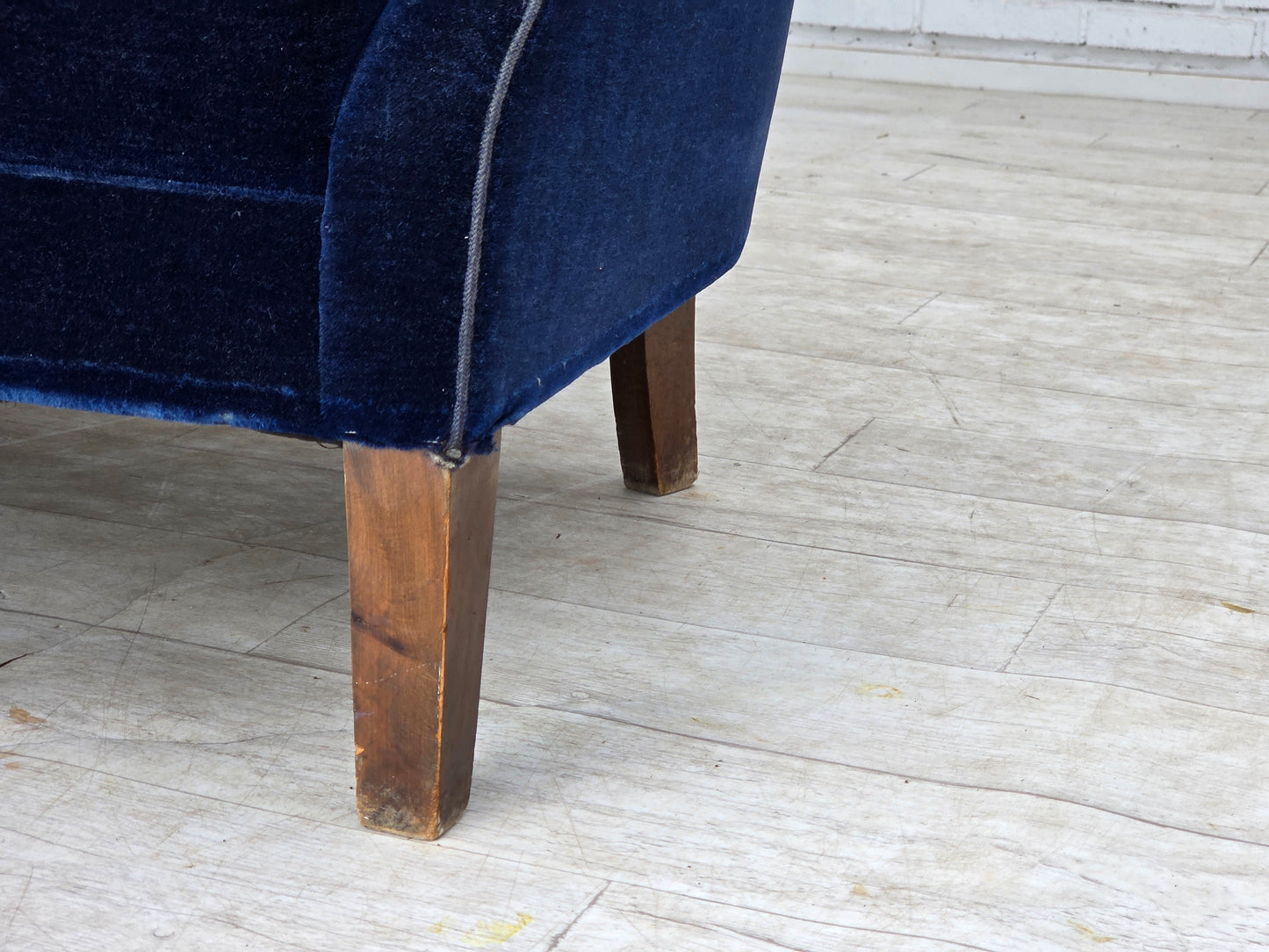 1960s, Danish 2-seater sofa. dark blue furniture velour.