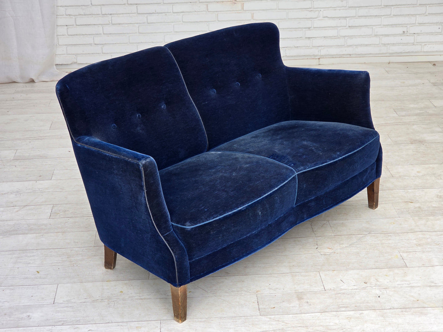1960s, Danish 2-seater sofa. dark blue furniture velour.
