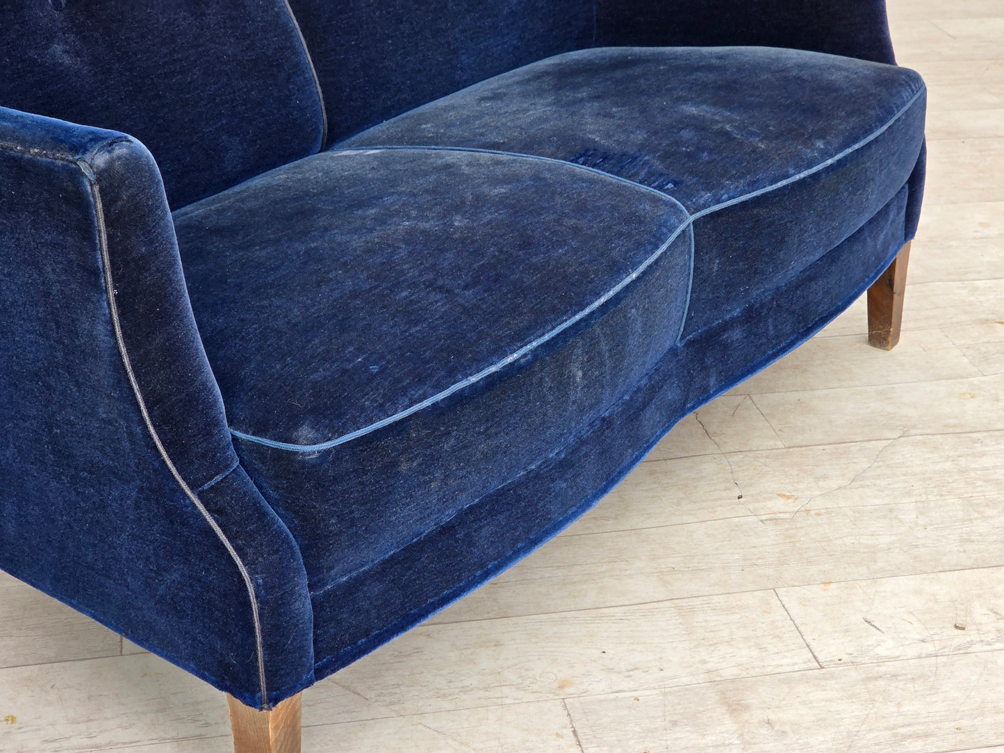 1960s, Danish 2-seater sofa. dark blue furniture velour.