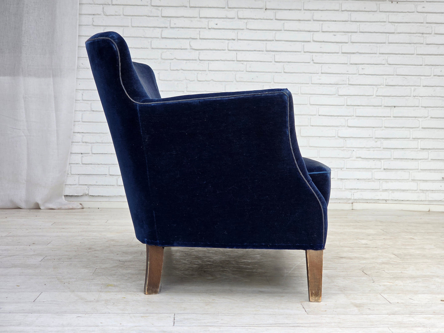 1960s, Danish 2-seater sofa. dark blue furniture velour.