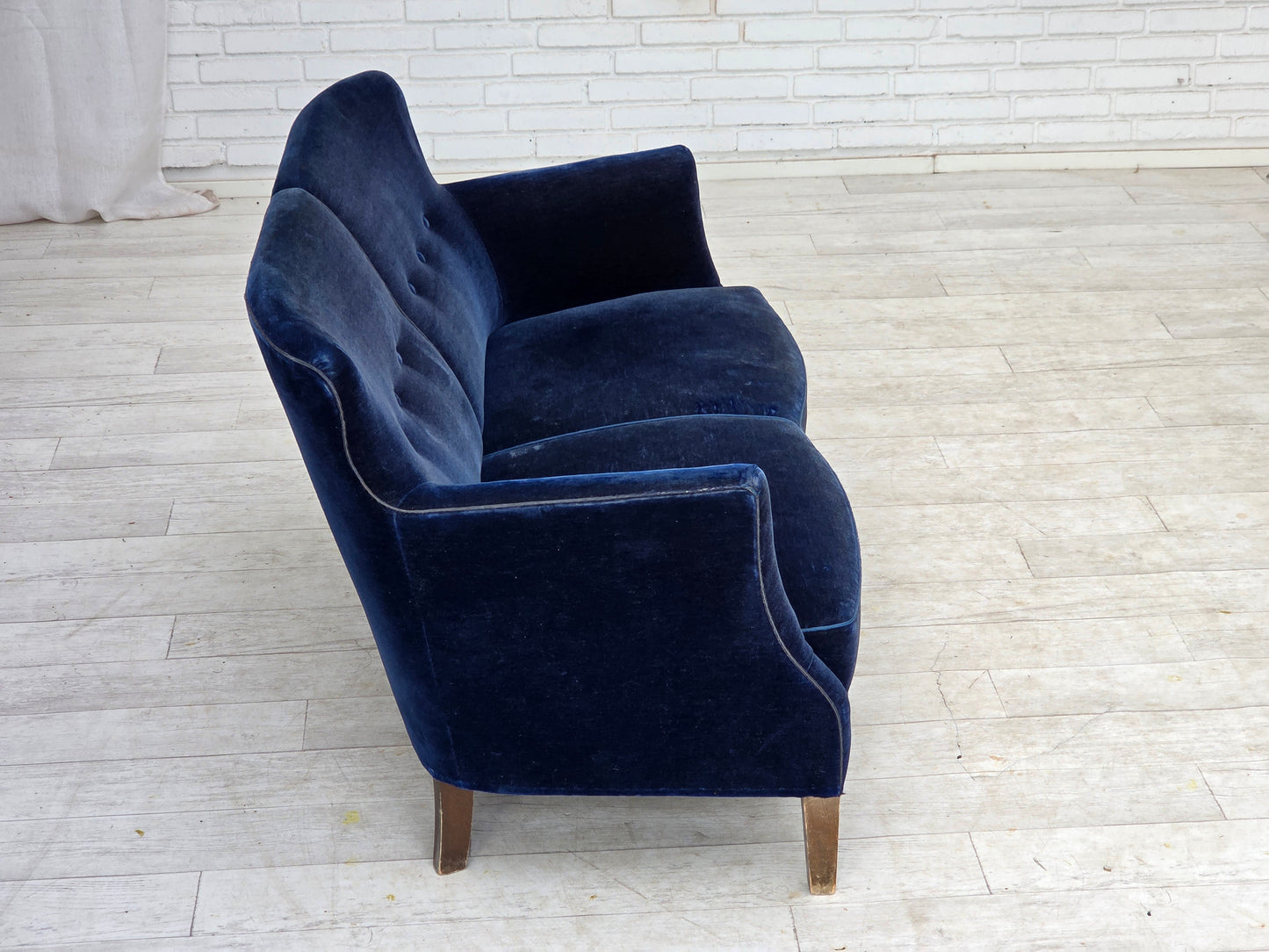 1960s, Danish 2-seater sofa. dark blue furniture velour.