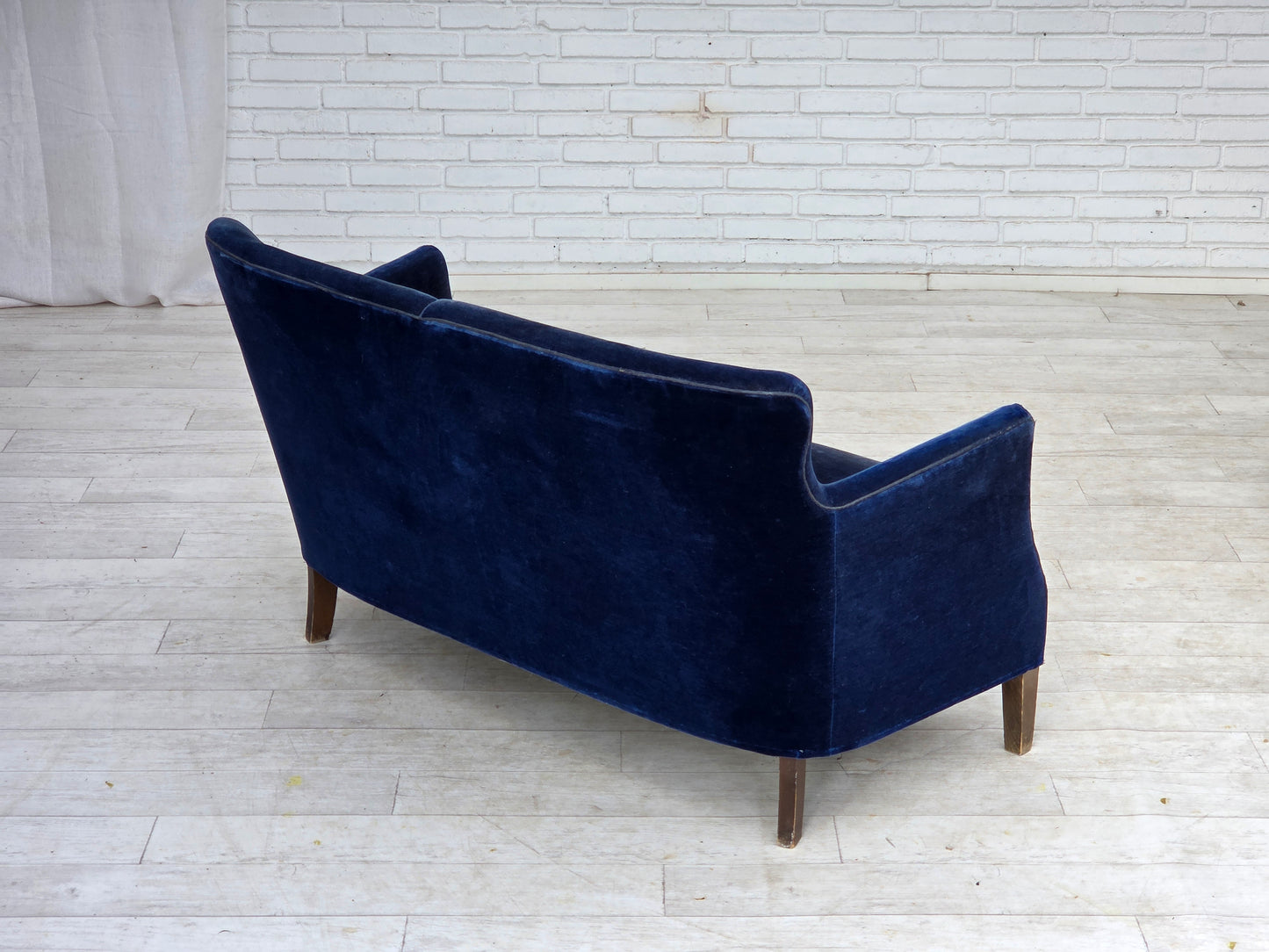 1960s, Danish 2-seater sofa. dark blue furniture velour.