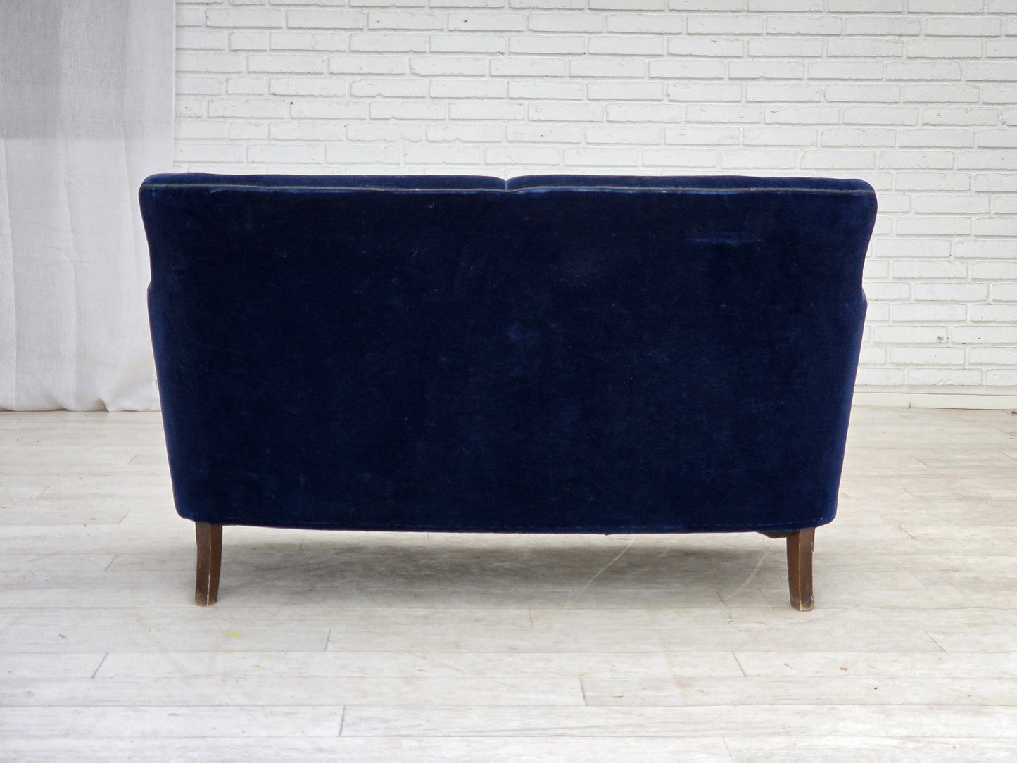 1960s, Danish 2-seater sofa. dark blue furniture velour.