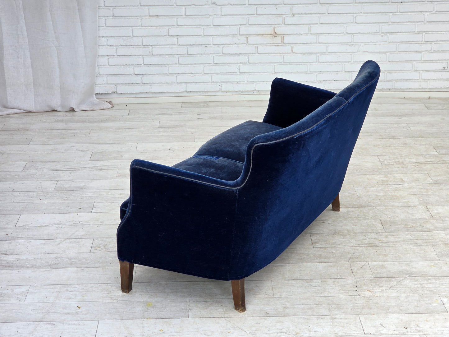 1960s, Danish 2-seater sofa. dark blue furniture velour.