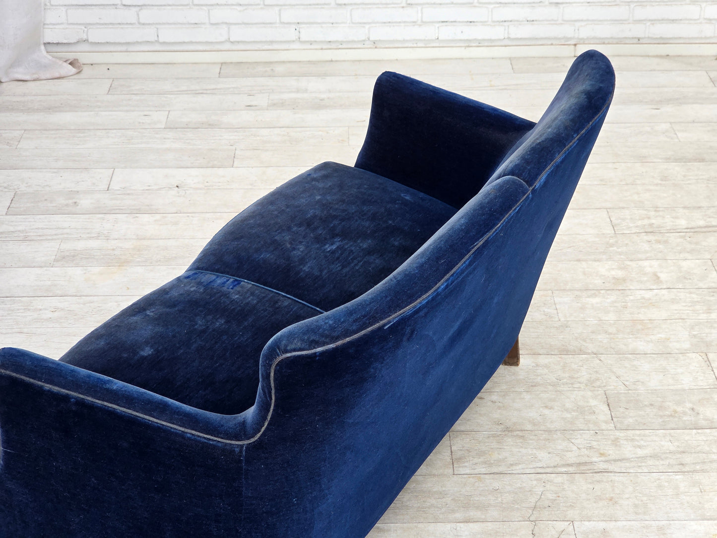 1960s, Danish 2-seater sofa. dark blue furniture velour.