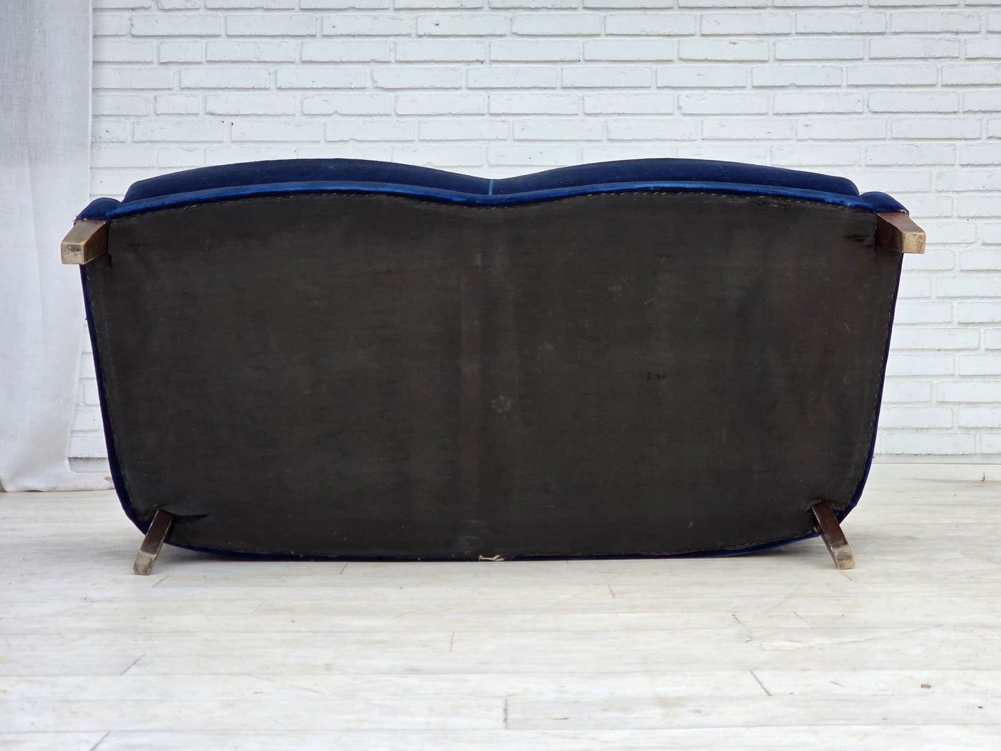 1960s, Danish 2-seater sofa. dark blue furniture velour.