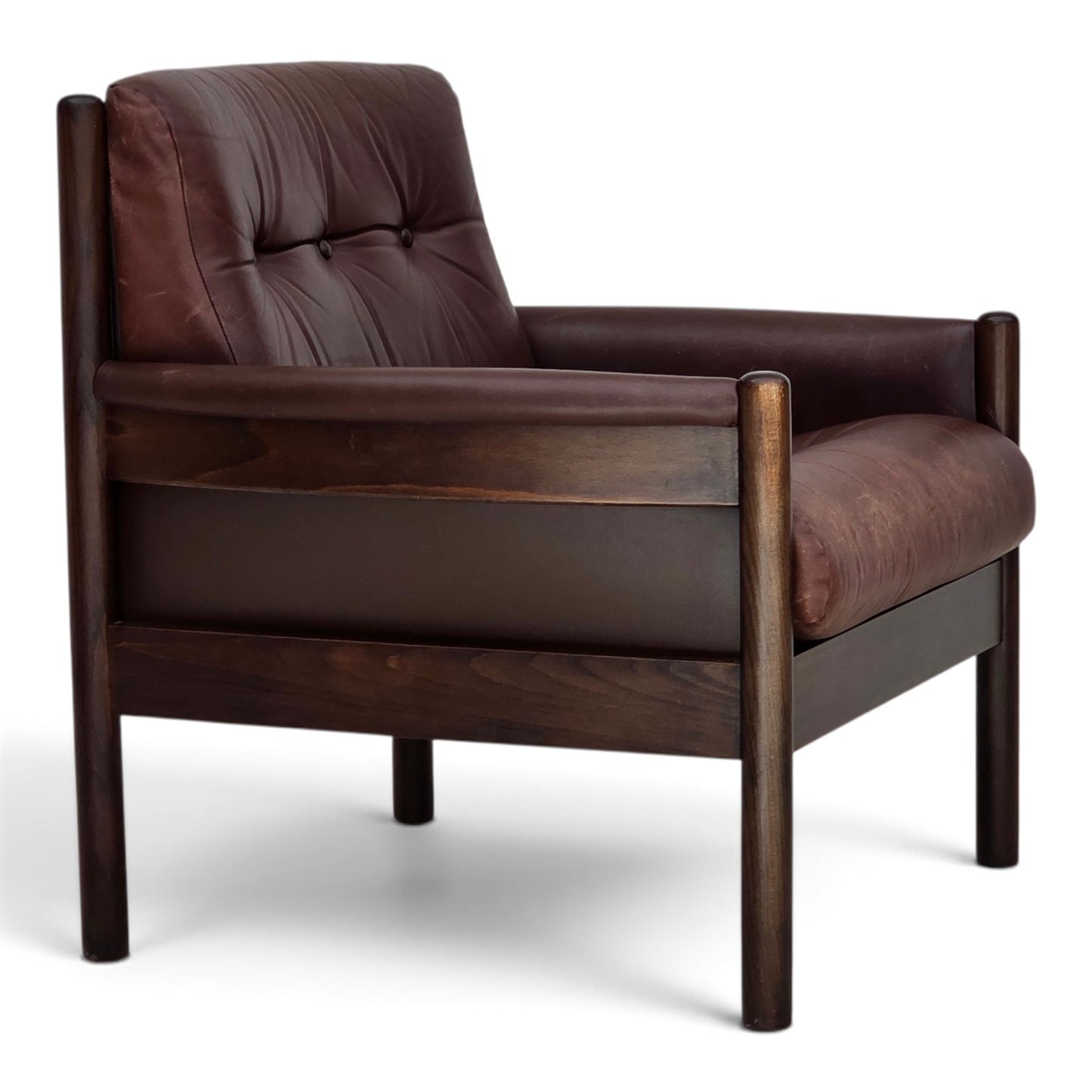 1970s, Scandinavian armchair, furniture leather, dark beech wood.
