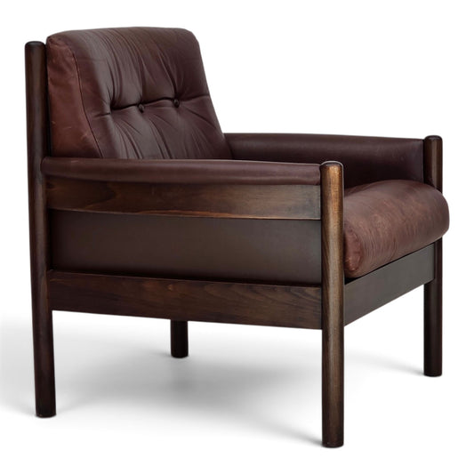 1970s, Scandinavian armchair, furniture leather, dark beech wood.